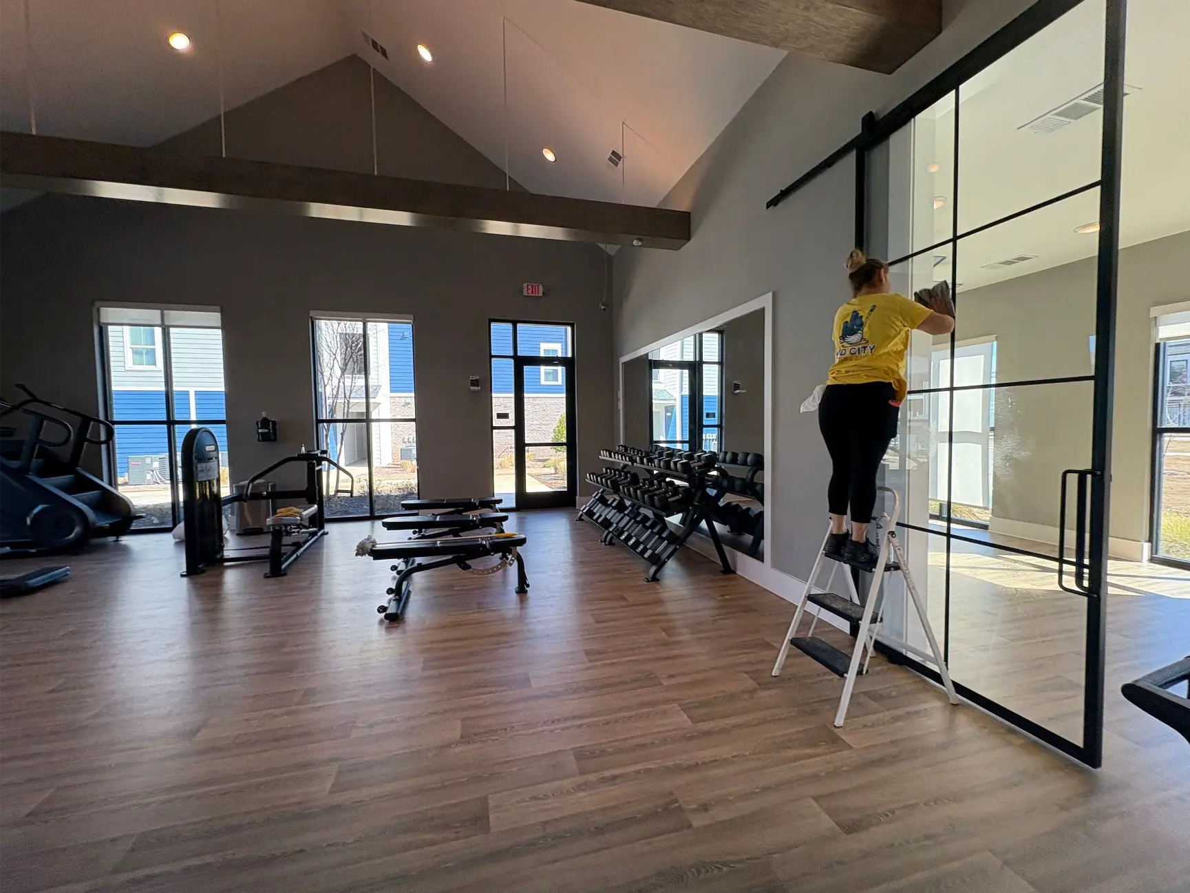 Indoor gym sanitized and disinfected by Mid City Commercial Cleaning in Huntsville, AL