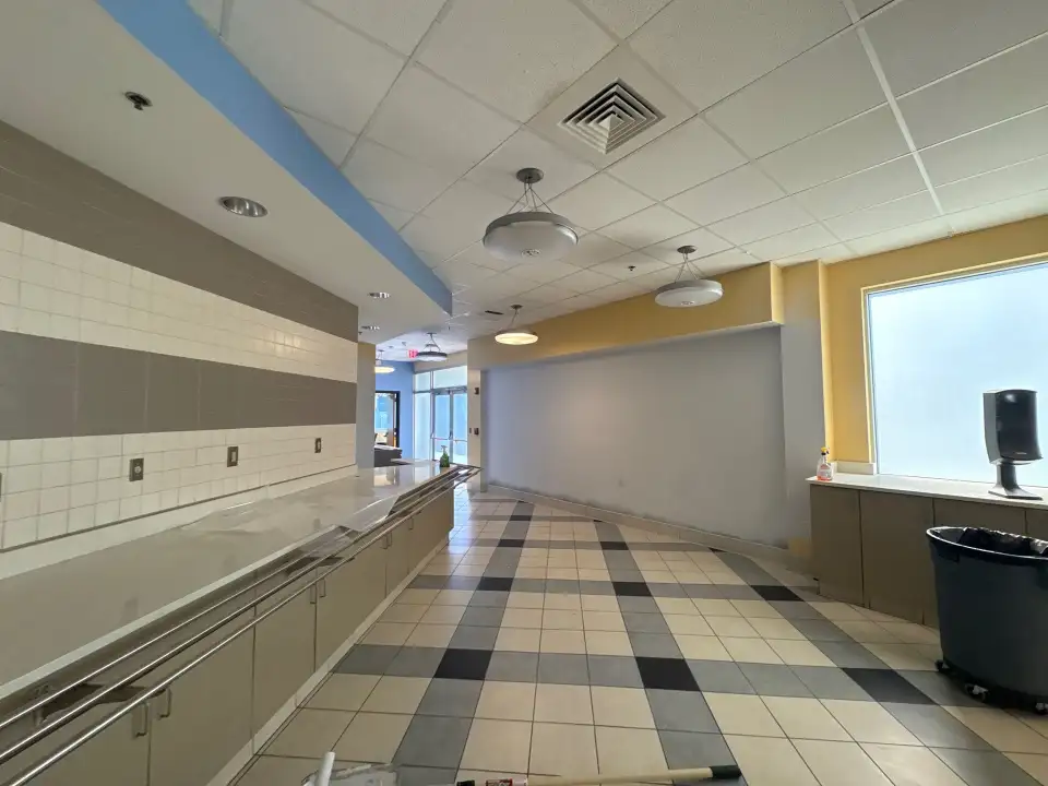 Polished cafeteria floor cleaned for a Huntsville, AL facility