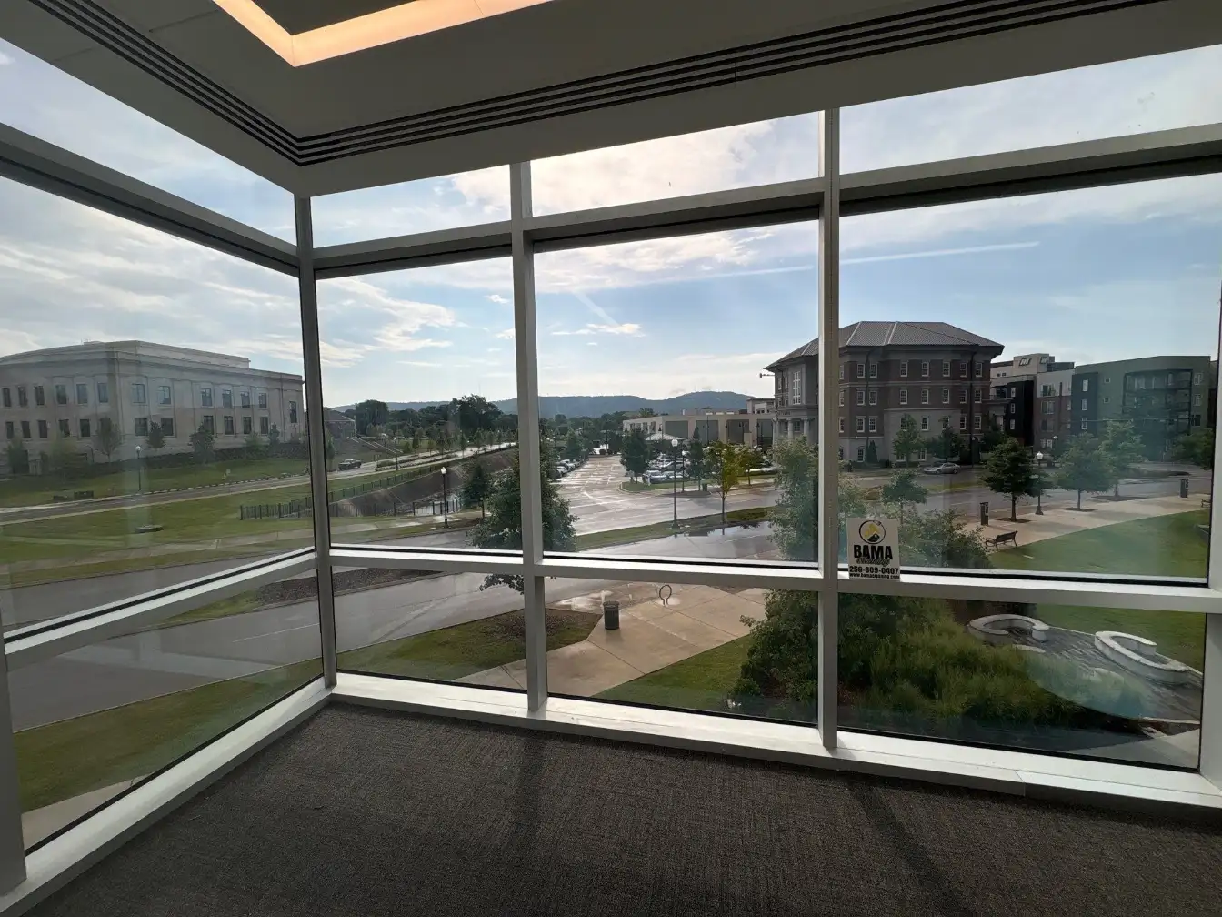 Clean conference room windows after commercial window cleaning in Huntsville, AL