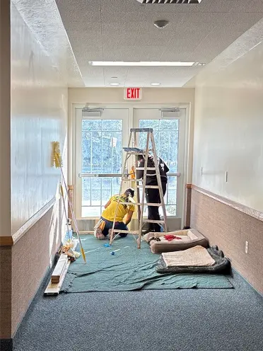 Commercial exit doors with glass windows cleaned in Huntsville, AL