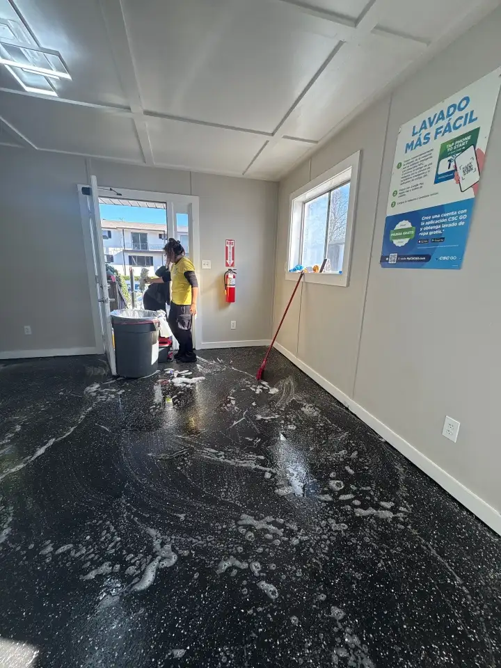 Deep floor scrubbing to remove built-up grime in a Huntsville facility