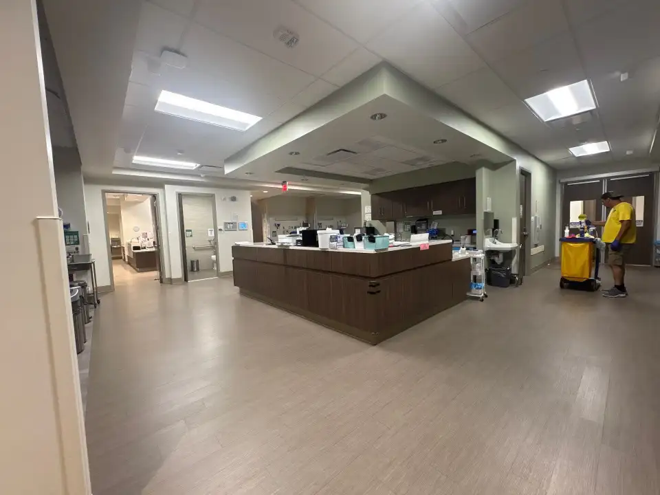 Hospital and nurse lobby floor maintained by Mid City Commercial Cleaning