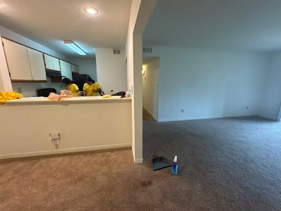 Wiped and sanitized kitchen counters for multi-unit apartment move-in