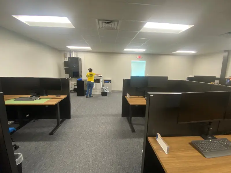 Disinfected contractor cubicle workspace near Cummings Research Park Huntsville