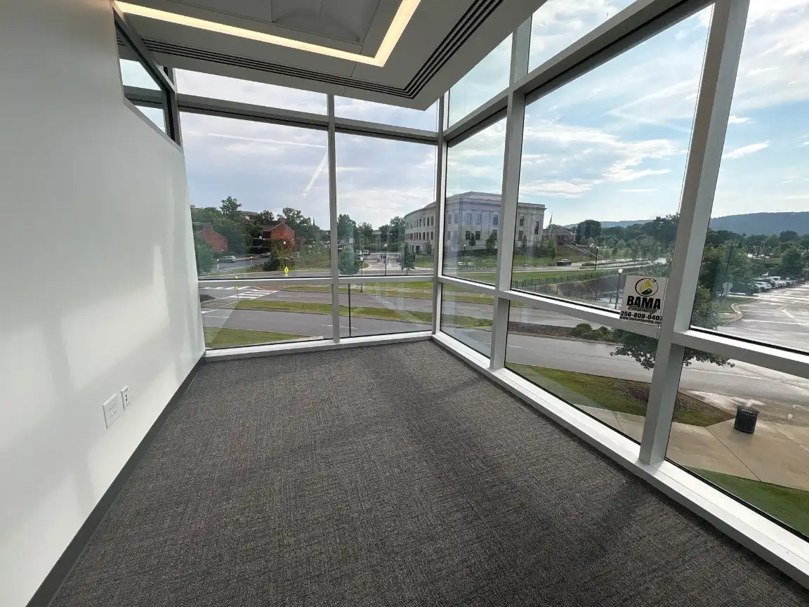Clean carpeted office room after commercial carpet cleaning in Huntsville, AL