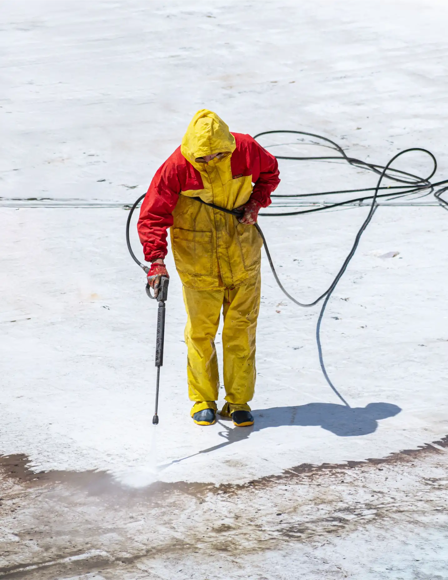 Outdoor concrete floor being pressure washed at a Huntsville, AL commercial property