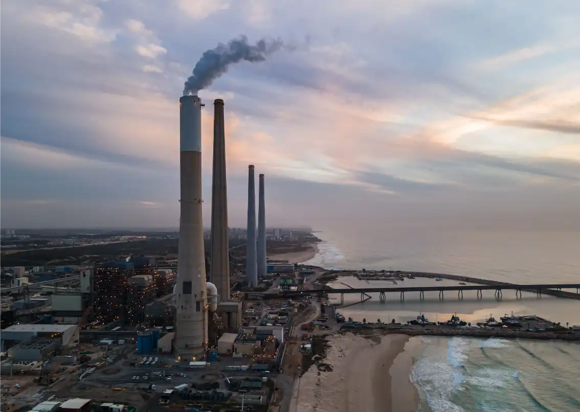 Aerial drone view of an industrial site in Huntsville, AL