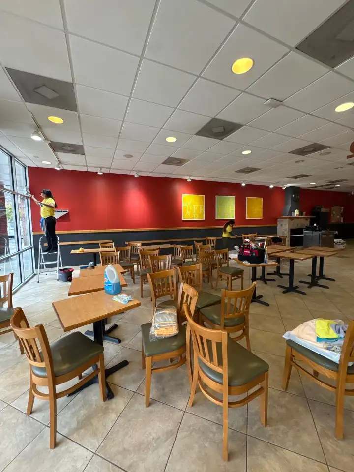 Sanitized restaurant tables and dining surfaces cleaned by Mid City Commercial Cleaning in Huntsville, AL