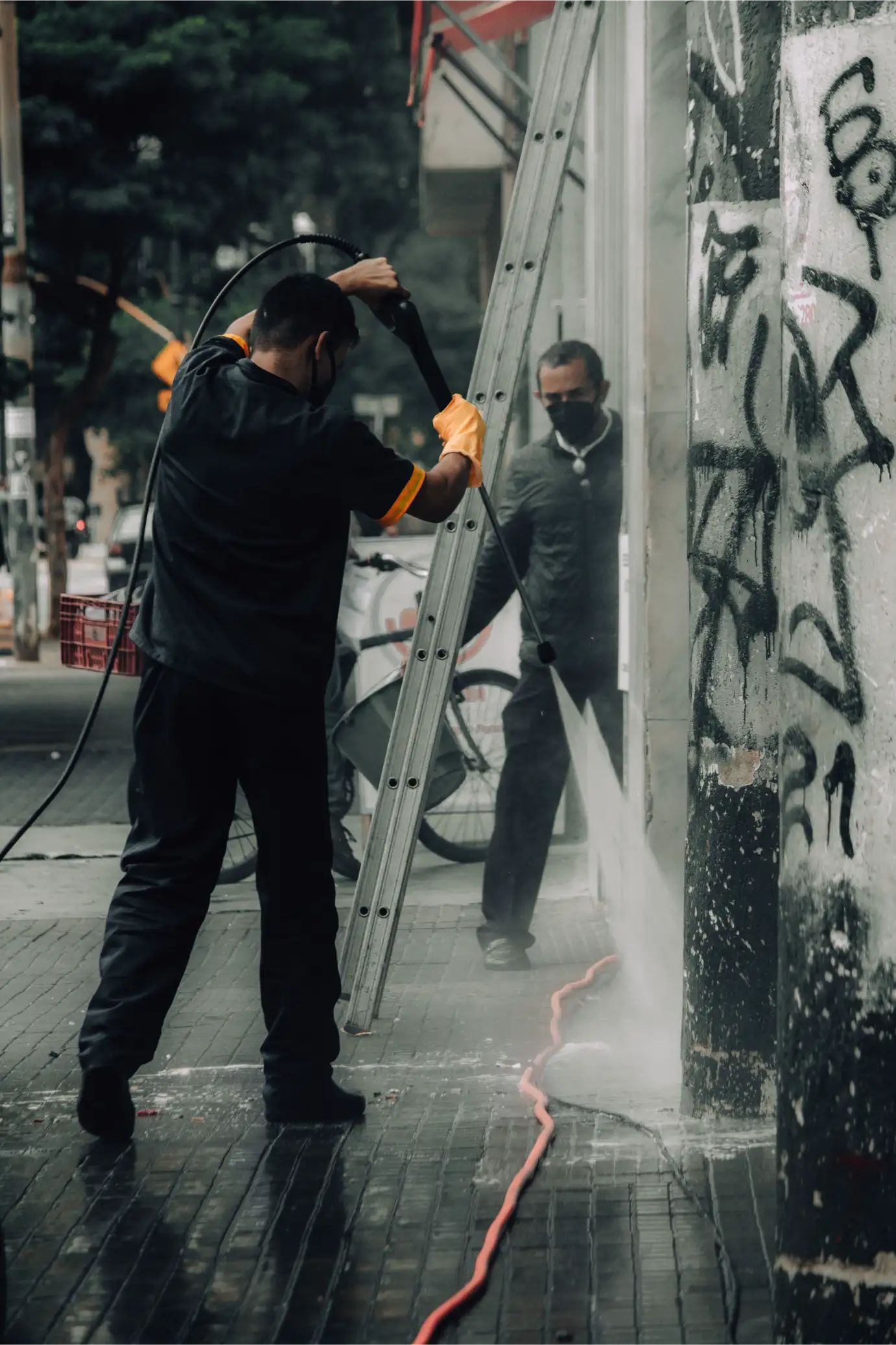 Street sidewalk pressure washing outside a Huntsville, AL business