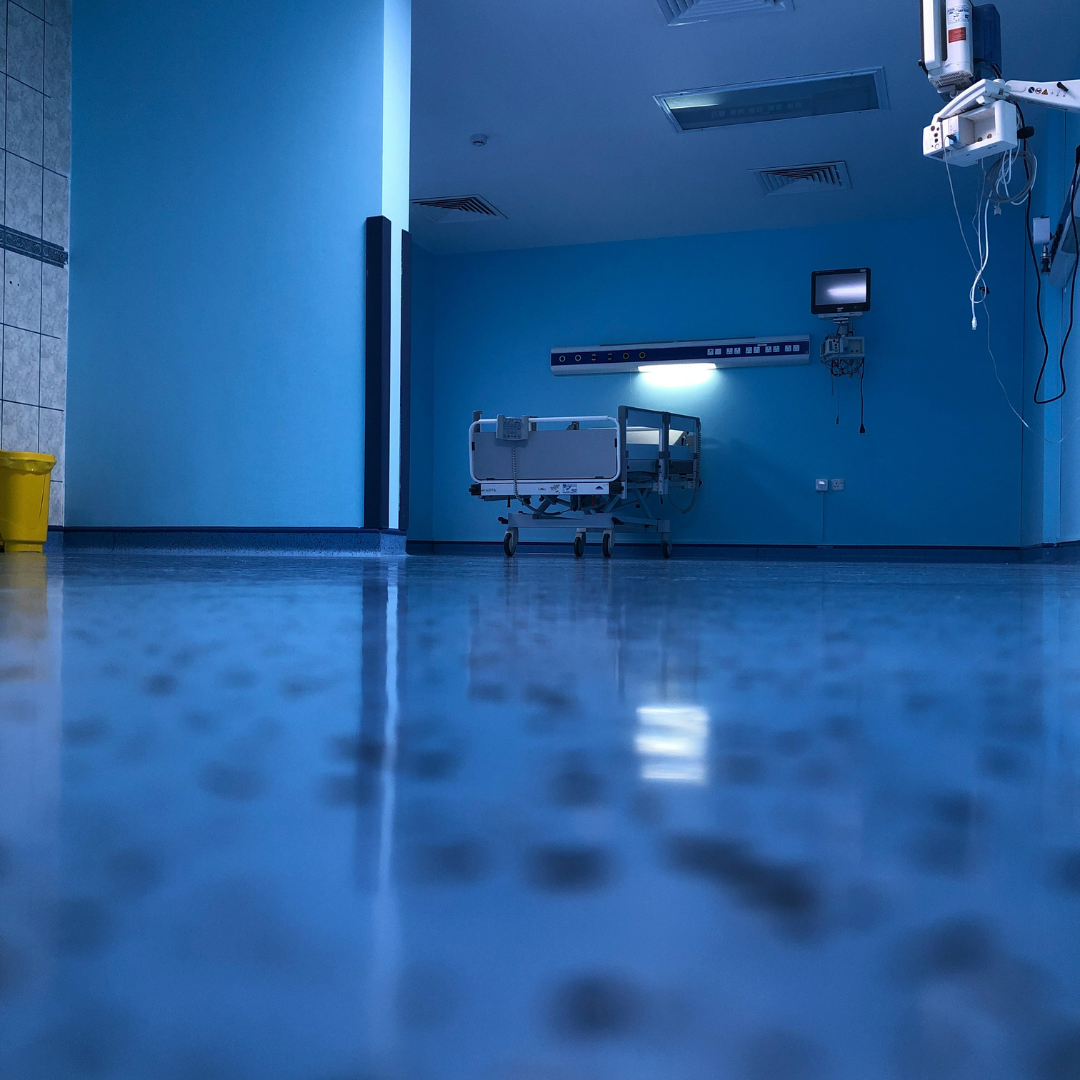 Glossy commercial floor with a maintained protective finish