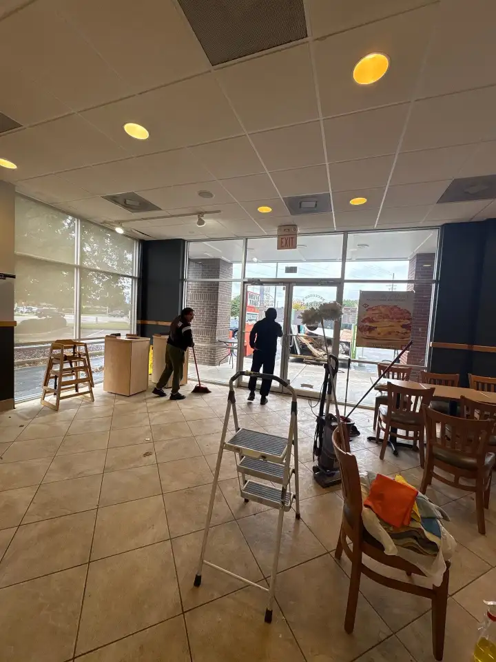 Restaurant dining floor and tables cleaned by Mid City Commercial Cleaning in Huntsville, AL