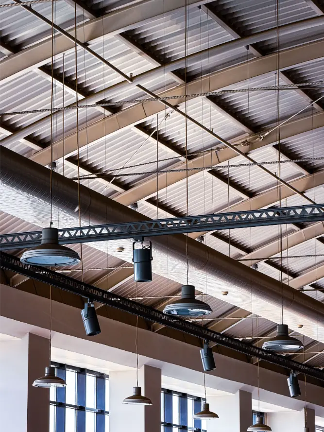 High roof structure in a Madison, AL building at the awkward twenty foot working height