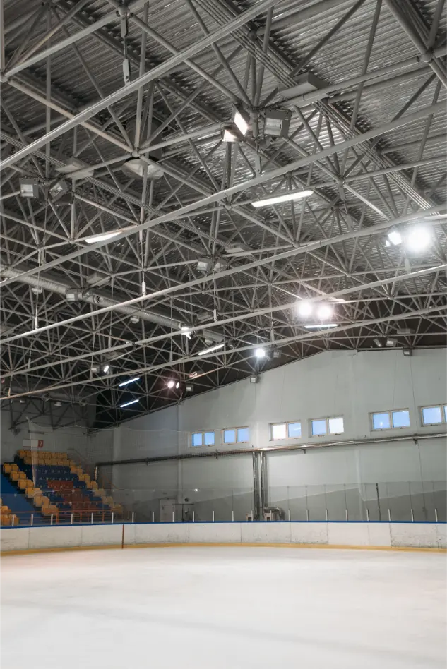 Ice rink high bay ceiling near Madison, Alabama cleaned between sessions