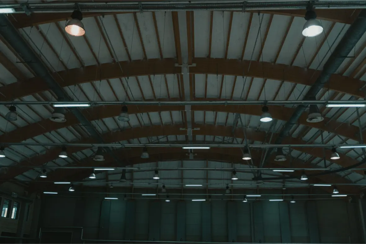 Stadium high bay ceiling cleaning at a Decatur, Alabama community venue